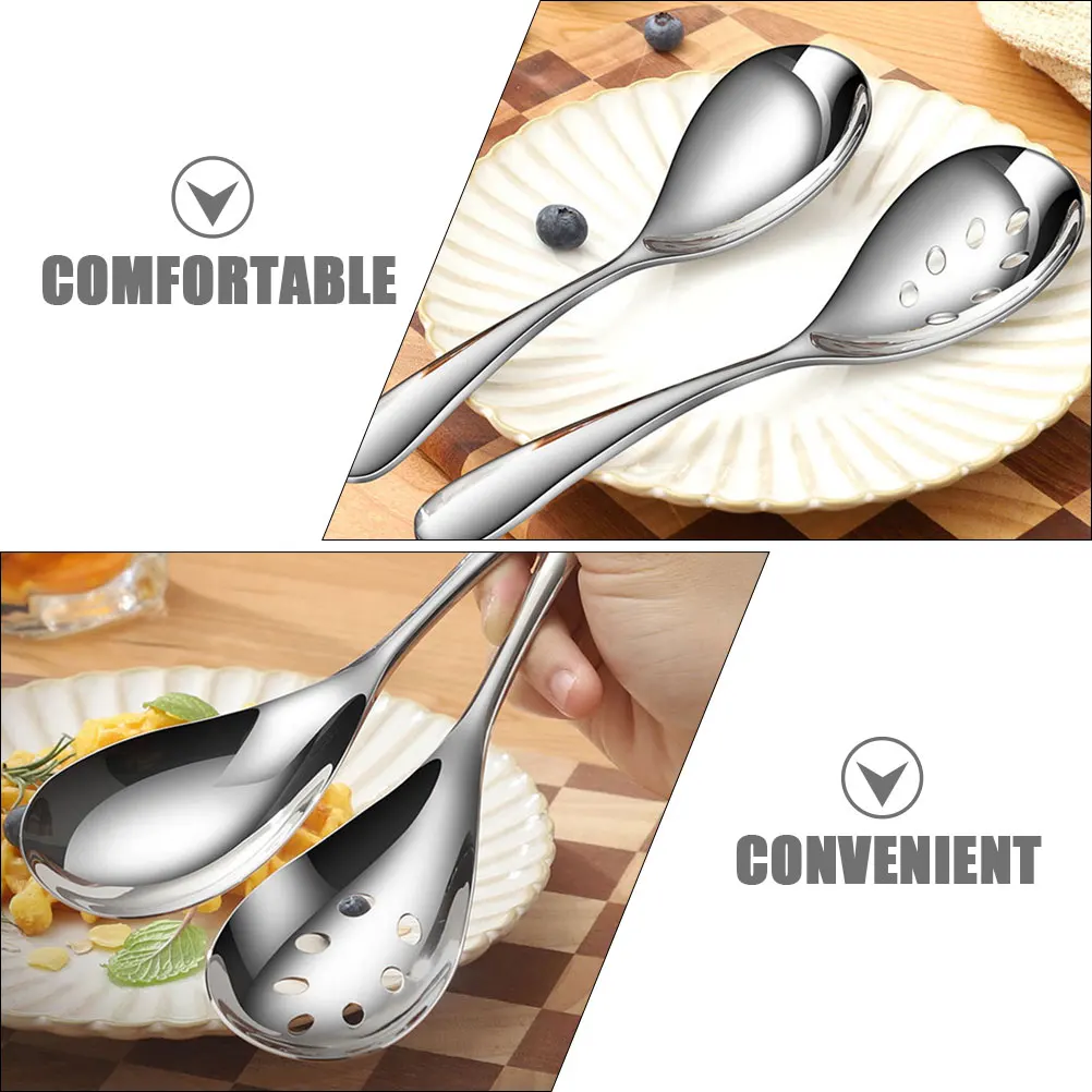 

2Pcs Stainless Steel Slotted Spoon Set Large Capacity Kitchen Household Serving Utensils Reusable Banquet Tool Small