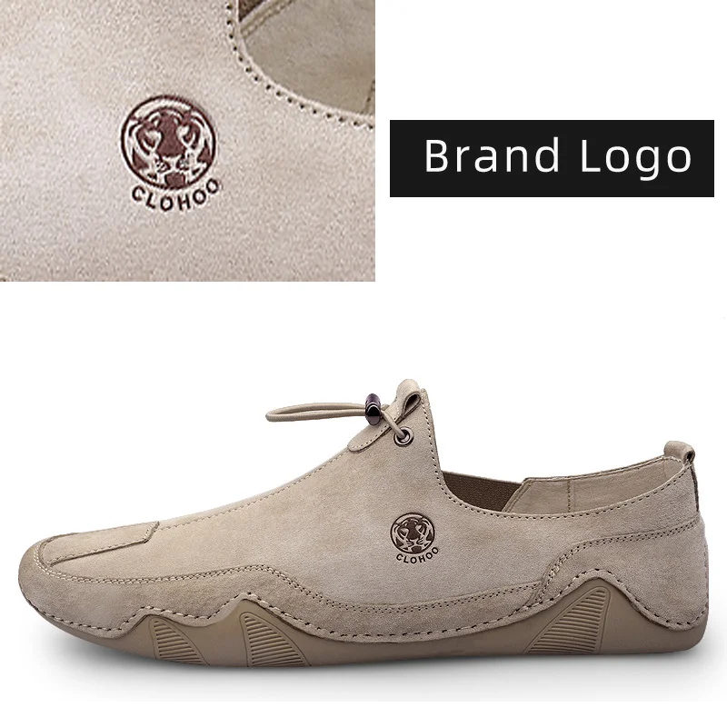 CLOHOO Breathable Light Anti-slip Outdoor Flat Shoes for Men Casual Driving Shoes Genuine Leather Boat Shoes Soft Sole Footwear