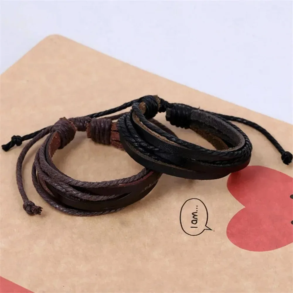New Exquisite Hand-Woven Wrap Leather for Men Women Charm Bracelets & Bangles Fashion Jewelry Gifts with Braided Rope Detail