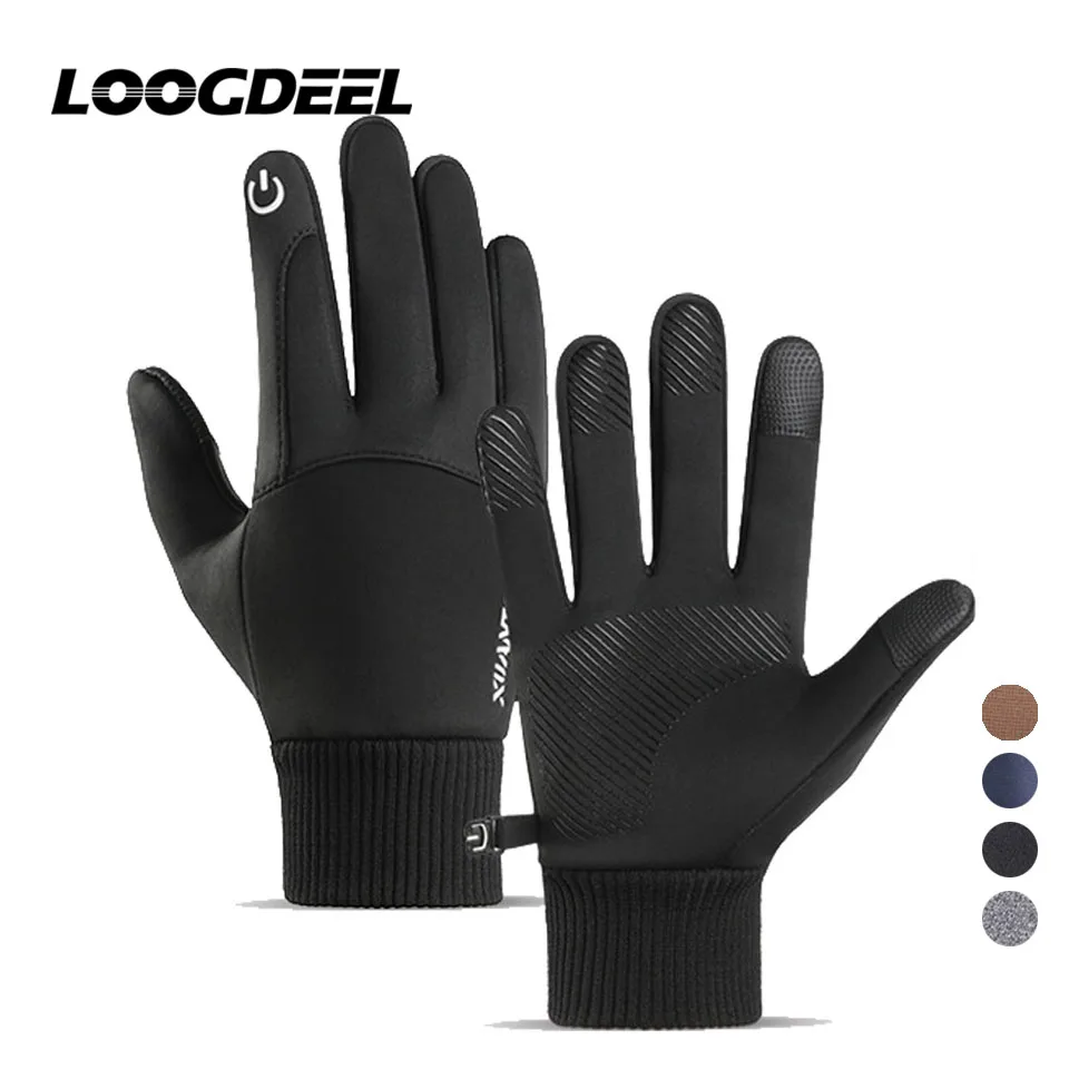 Windproof Cycling Gloves Non-slip Thermal Fleece Ski Running Bicycle Motorcycle Gloves Unisex Touch Screen Waterproof