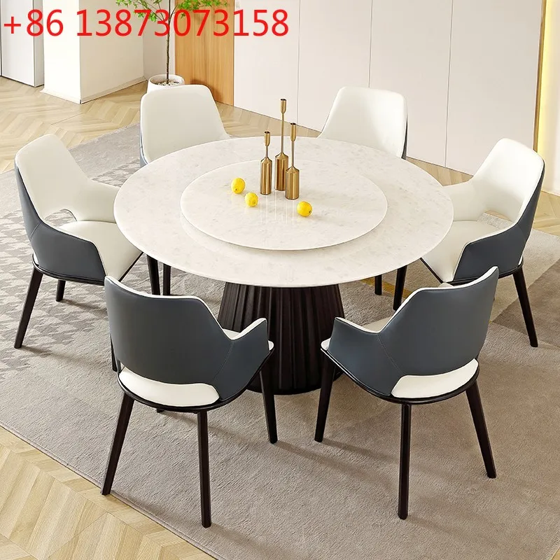 Italian minimalist natural marble grade A white ice jade round dining table and chair combination