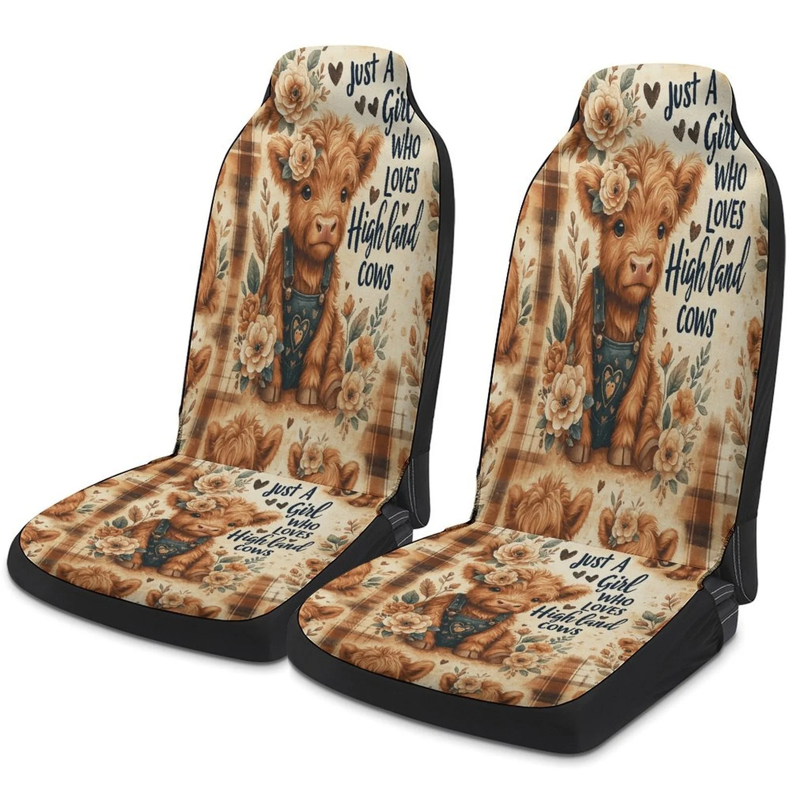 Set Of Car Seat Covers Featuring Highland Cows, Stylish And Breathable Protectors For Most Vehicles, Complete Set For Front And