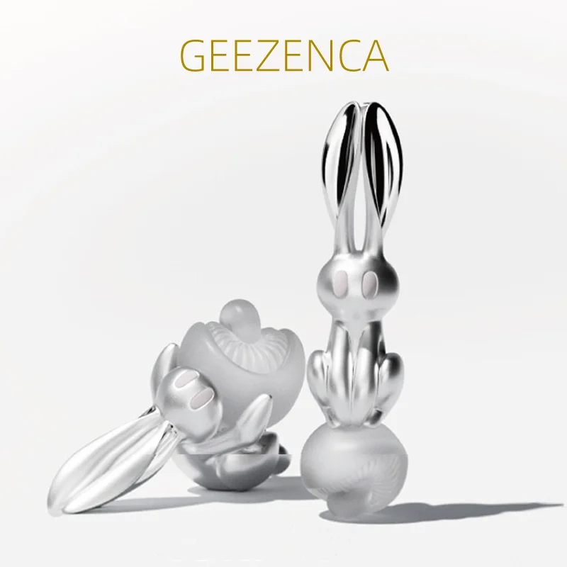 

GEEZENCA 925 Sterling Silver Frosted Bunny Mushroom Stud Earrings Original Design Lovely Rabbit Earring 2023 New Trend Female