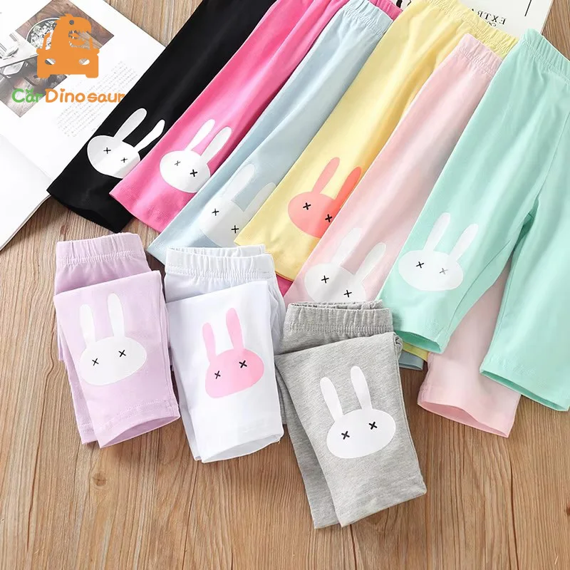 

Лидер продаж 2021 года, летние От 2 до 10 лет, базовые Капри ярких цветов с принтом кролика, легинсы длиной до колена для маленьких девочек