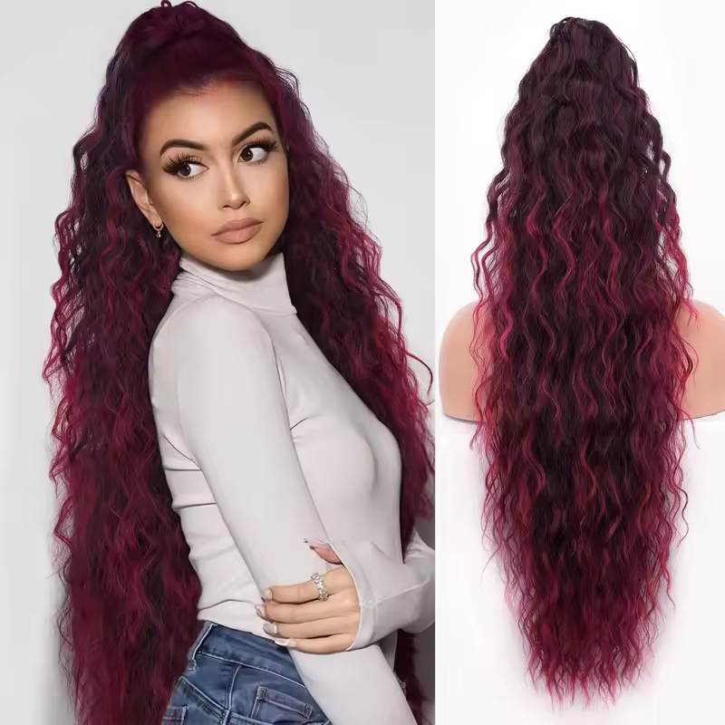 Synthetic Claw Long Wavy Ponytail Extension Black Brown 18-30" Curly Pony Tail Clip in Hair Extensions Fluffy Natural Looking - Image 13