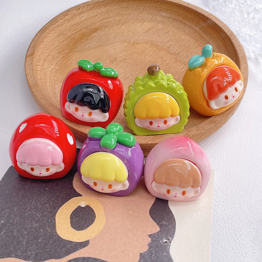 

3pcs Fruit girl head cute grain cartoon resin three-dimensional accessories children's fun micro landscape ornament keychain ma