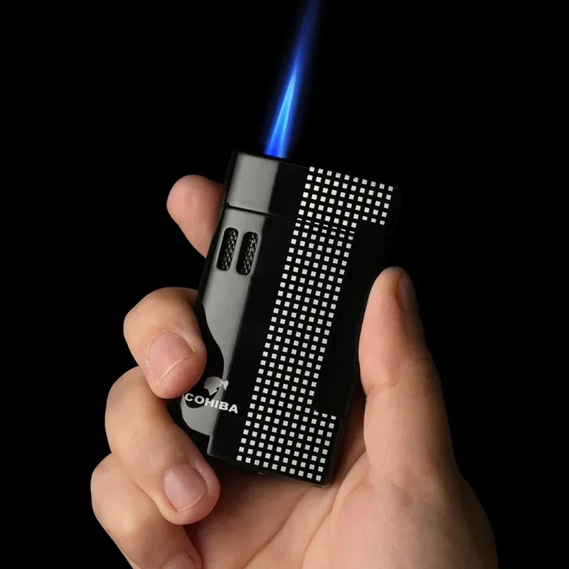 Luxury Cohiba Cigar Lighter with Punch Windproof Jet Flame Cigarette Lighter Refillable Butane Lighters Smoking Tool Accessories