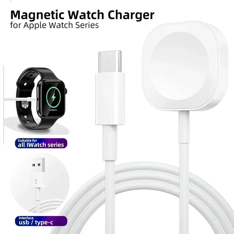 2024 شاحن USB لاسلكي مغناطيسي سريع لساعة أبل الترا سلسلة 9 8 7 6 SE نوع C كابل شحن لسلسلة iWatch 5 3 2