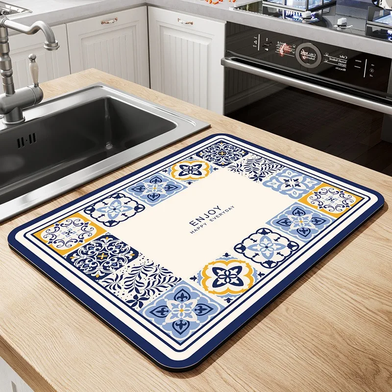 Kitchen Countertop Drain Pad Diatomaceous Earth Absorbent Pad Tableware Drying Pad Cup Pad Non Washable Erasable Tea Table