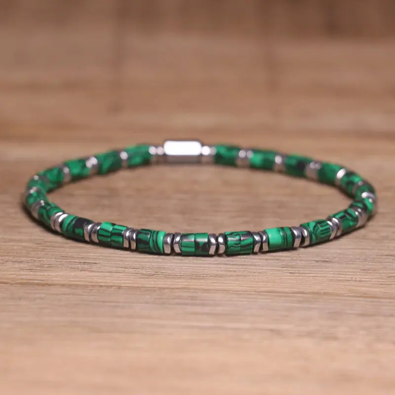 2*4MM Natural malachite bracelet for women Bohemia Style Adjustable Bracelet Healing Meditation Energy Elastic String Bracelet