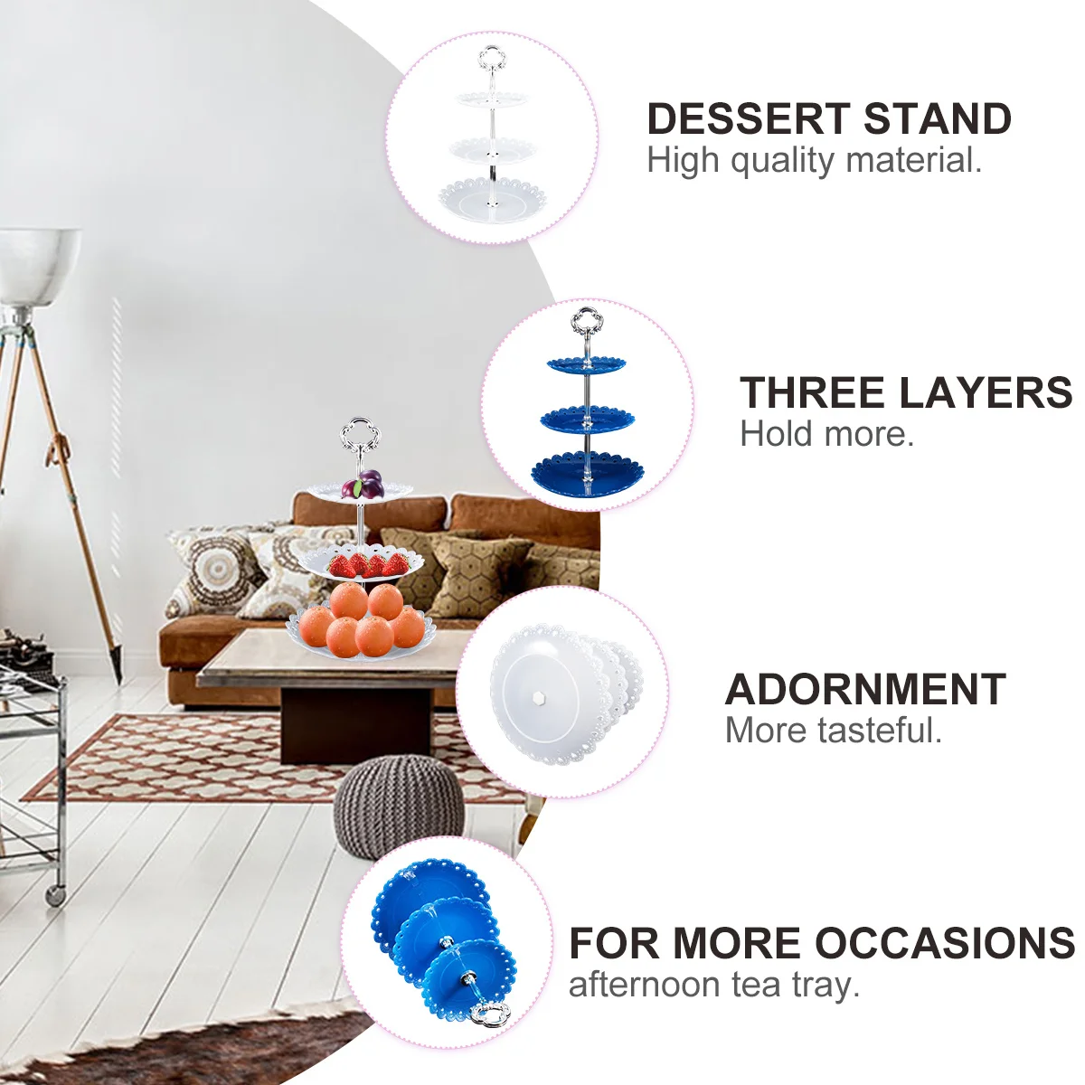 

2Pcs Cake Stand Three Layer Dessert Display Rack for Cupcakes Fruits Snacks Transparent Blue Party Tray Afternoon Tea Birthday