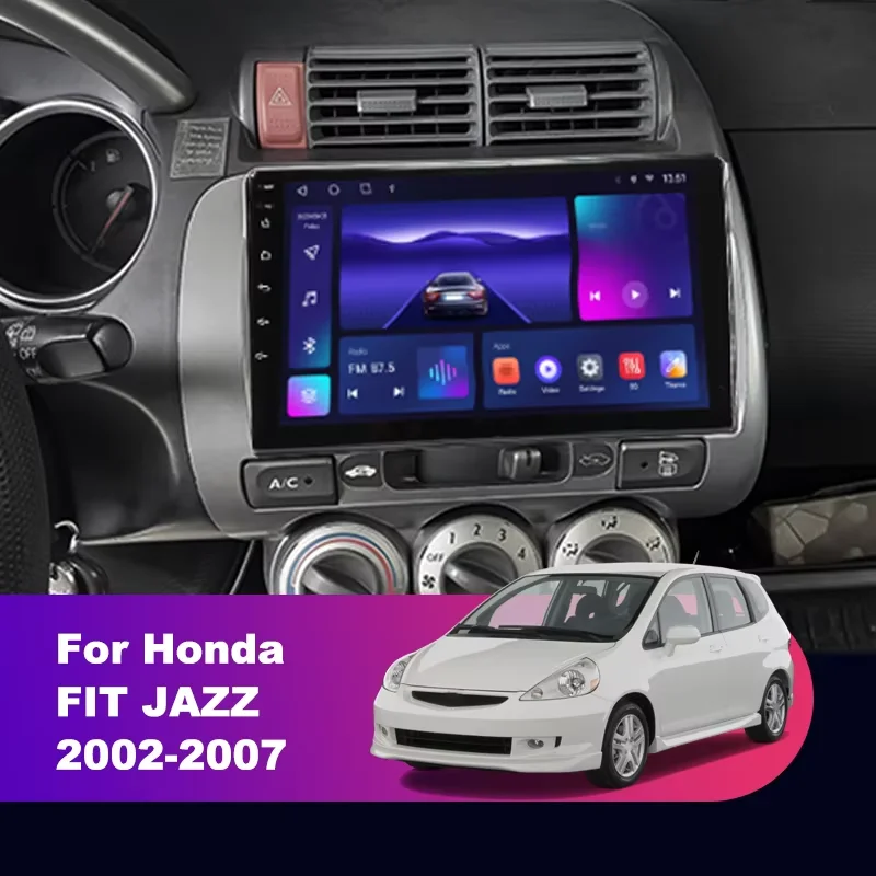 LHD 9 Inch Car Radio For Honda FIT JAZZ  2002 2003 2004 2005 2006 2007 8-Core  Android 12 Multimidia Video Player Carplay Auto