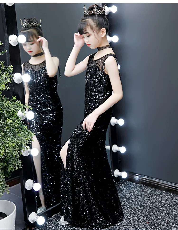 Evening Dresses For Girls 2y- 14y Sequined Mermaid Girls Party Dress Side Slit Teenage Girl Ceremony Dress robe soiree enfant