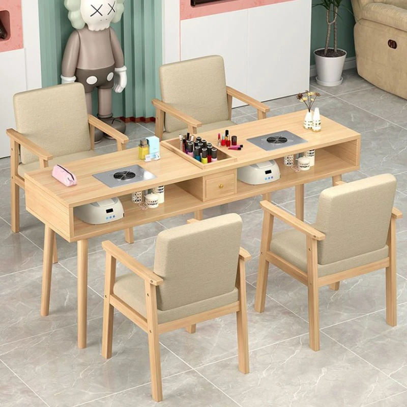 

Solid wood manicure table with vacuum cleaner ins Internet celebrity manicure shop table chair set Japanese light luxury double