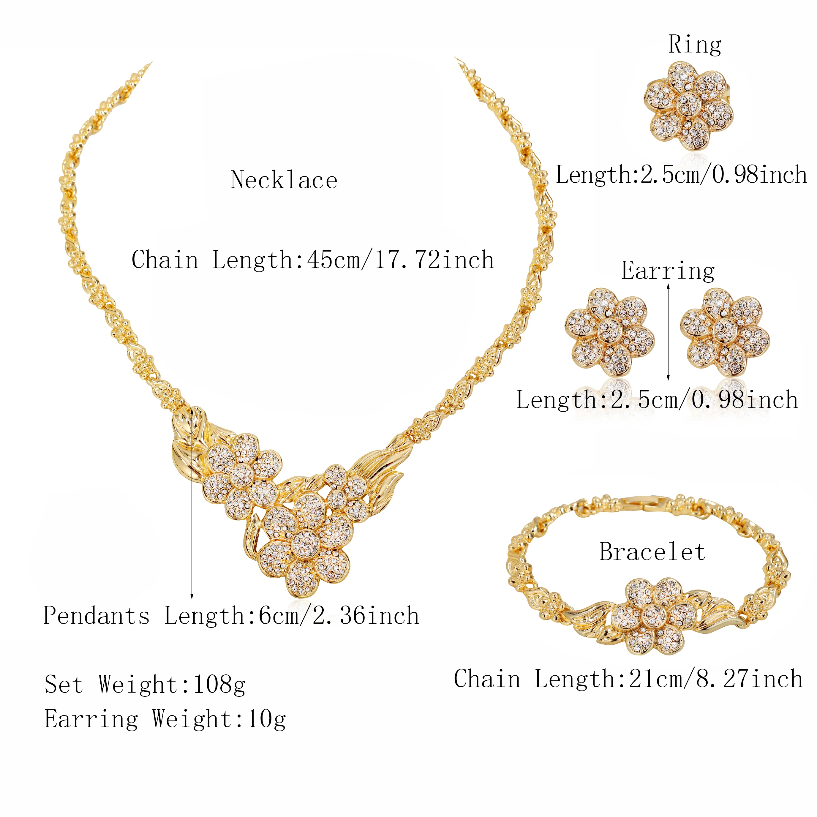 Elegant Women's Jewelry Set with Exquisite Flower Pendant Necklace Earrings  Ring and Gold-plated Bracelet Holiday Gifts