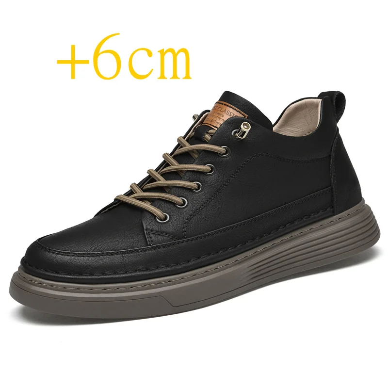 Chaussures en cuir véritable pour hommes, baskets de skateboard, chaussures de sport, chaussures de tennis, ascenseur recommandé, augmentation de 6cm, 2023