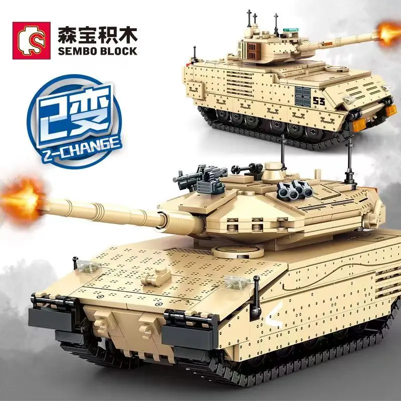 New WW 2 Military 2 Change Merkava 4 Tank Bradley Armored Vehicle Building Blocks Bricks Army Soldier Toy For Kids Boys Gift