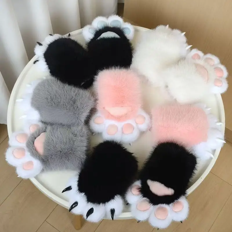 1pc/2pcs Gloves Cat Palm Paw Animals Plushclaw Glove Paws Costumes Cosplay Cartoon Cat Simulation Furry Mittens Winter Warm