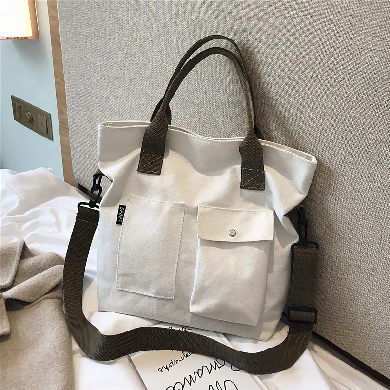 Canvas Bag New Student Class Handheld Tote Single Shoulder Crossbody Trendy White Black Bag