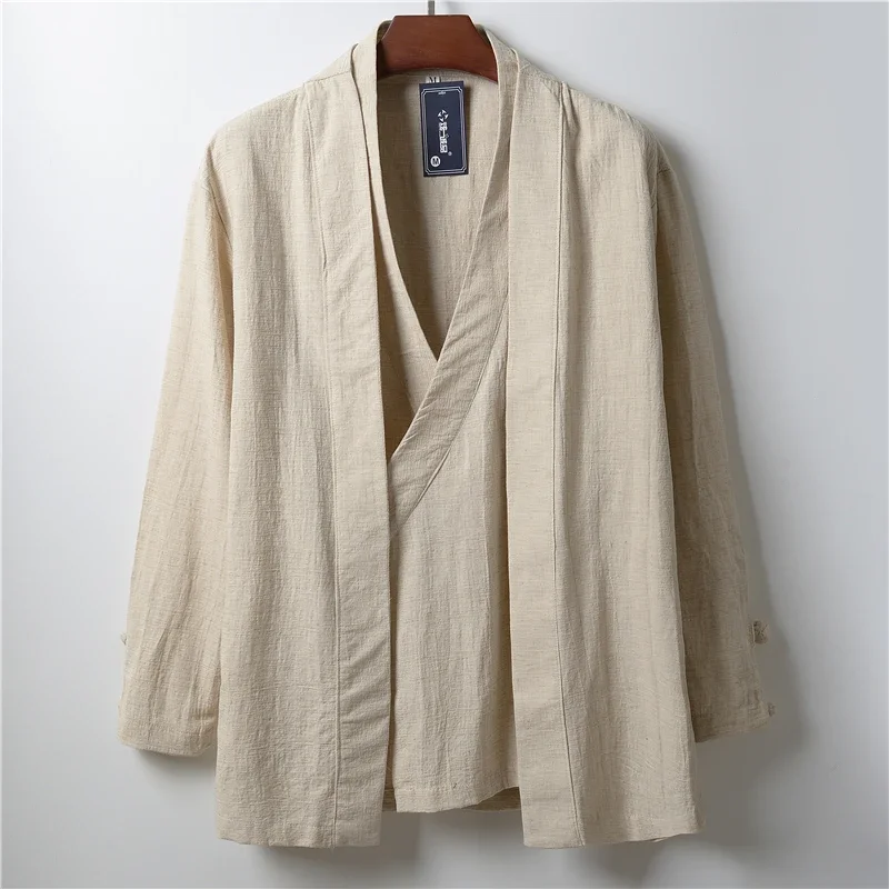 

Chinese Style Men Linen Hanfu Cardigan Tops Zea Tea Kung Fu Shirts Japanese Kimono Jackets Coats Robe Oriental Fashion Clothing