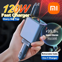 Xiaomi 4 In 1 Retractable Car Charger Starlight In Car Roof 120W USB Type C Ports Super Fast Car Phone Universal Charger Adapter