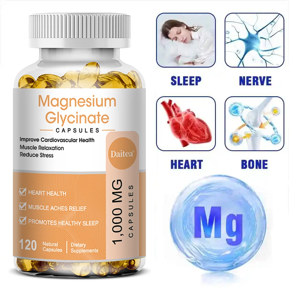 Magnesium Glycinate Capsules - Heart Health Supplement Helps Relax and Sleep, Promotes Bone and Cardiovascular Function