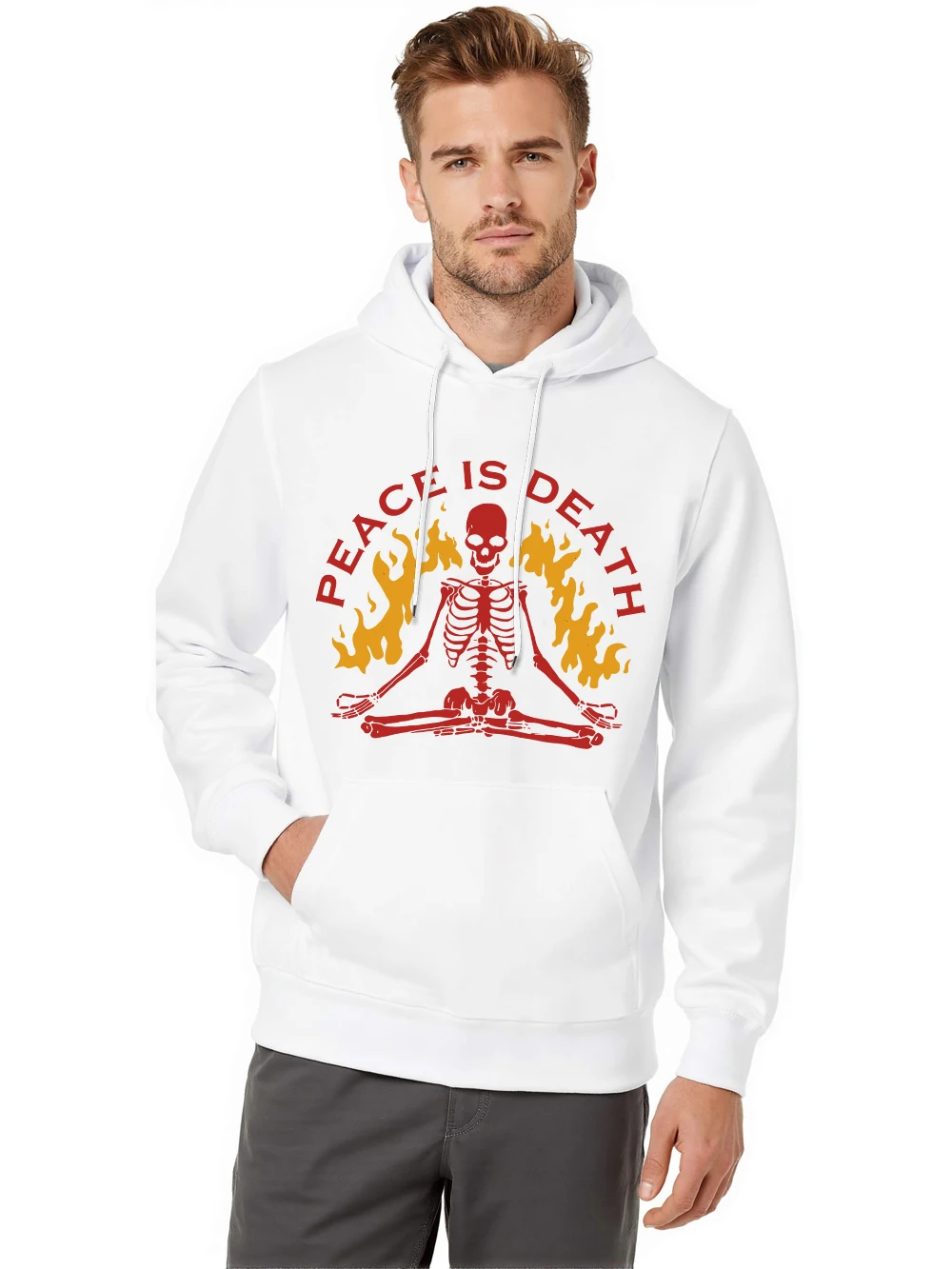 Peace Is Deathprinting Hoodies Mens Casual Loose Pocket Hooded Winter Fleece Warm Pullovers Comfortable Sporty Unisex Sweatshirt