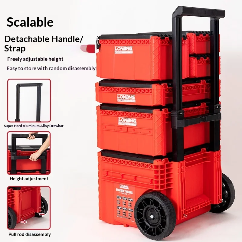 Tool Stackable Case Heavy Duty Portable Metal Tool Chest Lockable Rolling Toolbox Large Capacity Mechanic Storage Organizer