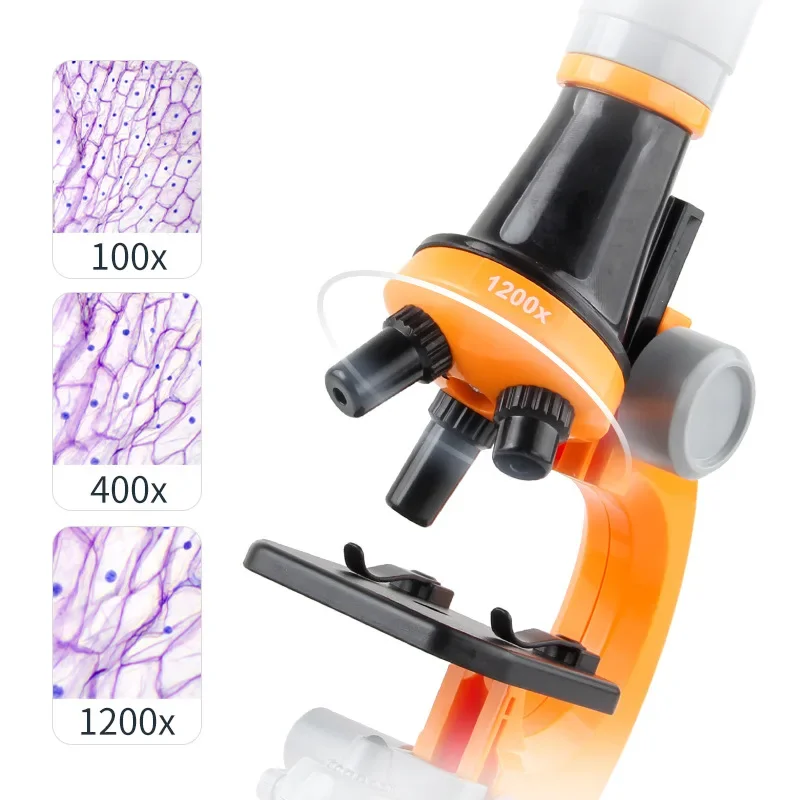 Children Biological Microscope Microscope Kit Lab LED 100X-400X-1200X Home School Science Educational Toy Gift for Kids Child 's