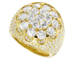 AEAW Men 14K Yellow Gold Flower Cluster XL 3D lab Grown Diamond Pinky Ring 24MM 7.75CT .