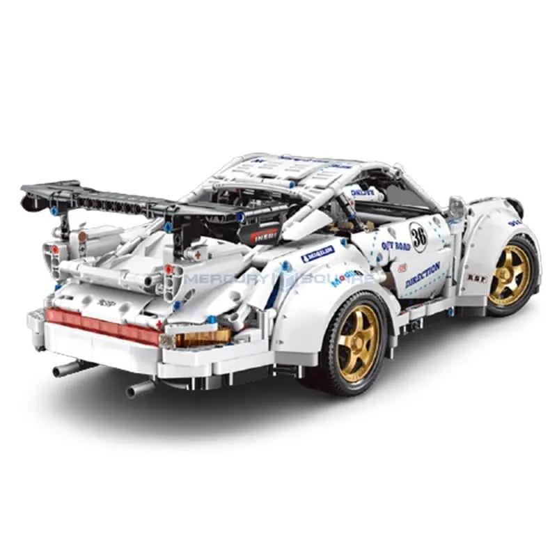 Widebody White Car MOC QC016 1:10 Super Race Car Model Building Blocks Bricks Set Furious Toys for Kids Gifts