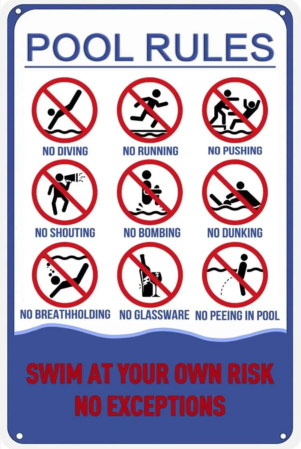 

Pool Rules Sign, Indoor/Outdoor Swimming Pool Sign Wall Decor for Pool Signs Wall Hanging Beach Sign 8x12 Inch