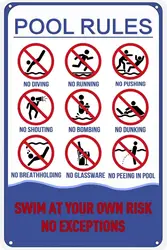 Pool Rules Sign, Indoor/Outdoor Swimming Pool Sign Wall Decor for Pool Signs Wall Hanging Beach Sign 8x12 Inch