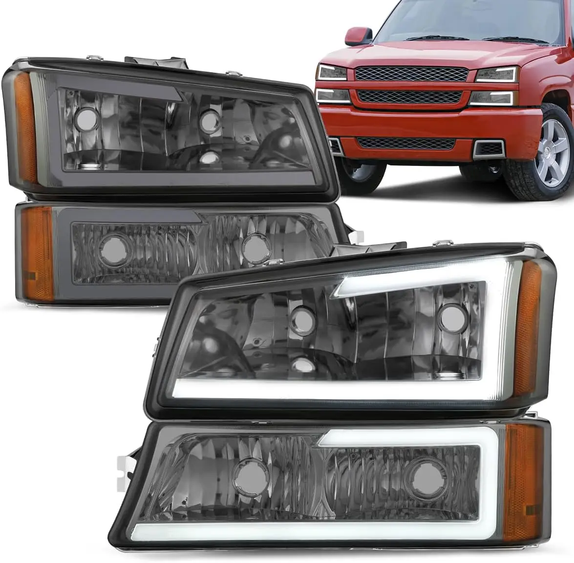 

LED Headlights Assembly with Bumper Light Compatible with 2003-2007 Chevy Silverado 1500 2500 3500/2003-2006 Avalanche 1500 2500