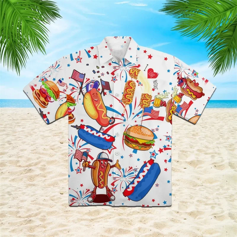 Funny Hot Dog Short Sleeve Shirts 3D Hamburger Printed Beach Hawaiian Shirt Men Women Fashion Casual Y2k High Quality Shirts