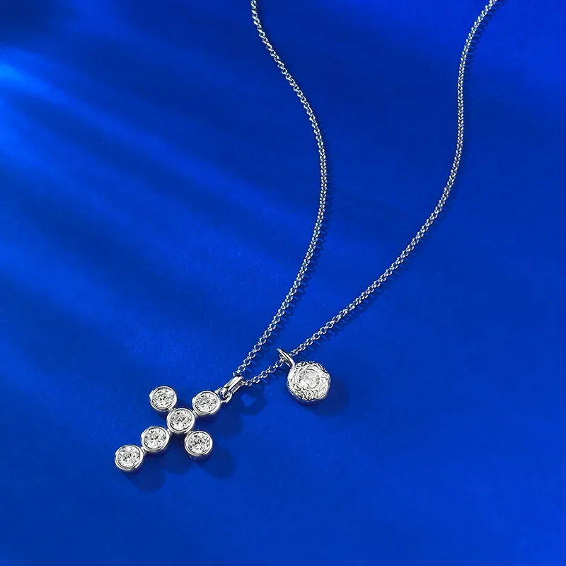 

НОВОЕ европейское и американское новое серебряное ожерелье S925 с пузырьковым крестом, женская цепочка на ключицу, подвеска в стиле ретро для женщин