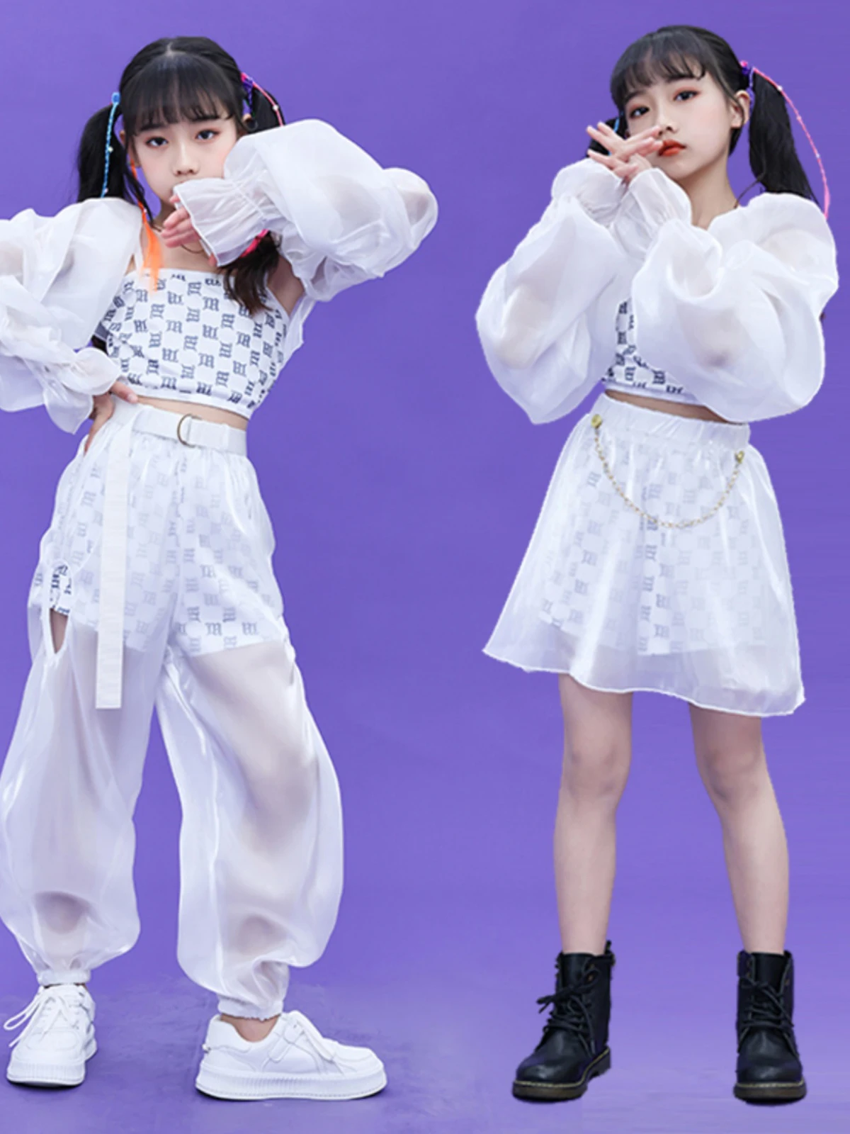 

Hip Hop Modern Dance Outfit Kids Stage Wear Fashion Clothing Kpop Girls Clothes Jazz Dance Costume White Performance Suit