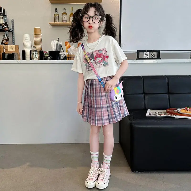 Sanrioed Kuromi-Conjunto de uniforme Jk para niñas, camisa de Anime Cinnamoroll, Falda plisada universitaria, faldas cortas de manga corta Y2K