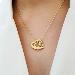 Personalized 1-6 Name Necklace Custom Engraved Heart Name Family Pendant Necklace Stainless Steel Jewelry for Women Gold Choker