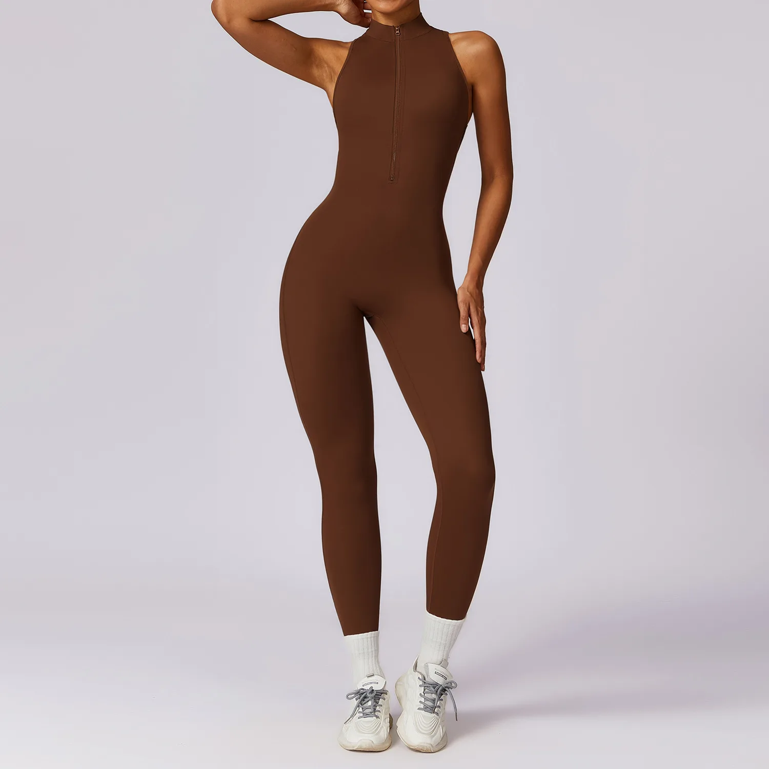 

Sexy Women Sports Jumpsuit One-piece Suit Zipper Yoga Rompers Backless Sportswear Tracksuit Sleeveless Workout Yoga Bodysuits