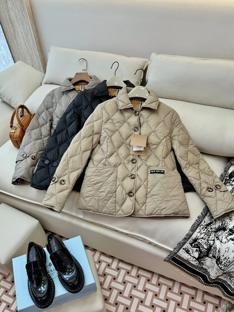 

Slim Fit British Style Short Lightweight Warm Collar Single Button Duck down Jacket for Women Autumn Winter New Arrival