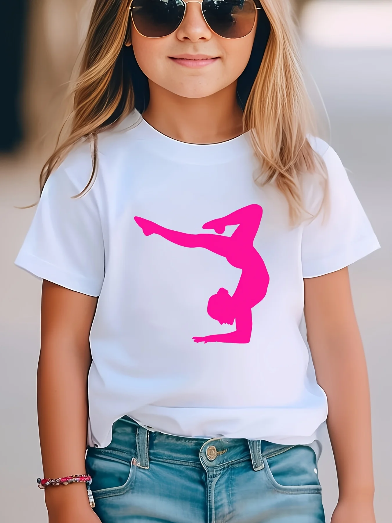 Kids Pink Handstand Gymnast Silhouette Graphic Tee Boys Girls Family Matching Short Sleeve Sport Girl Casual Daily T Shirt
