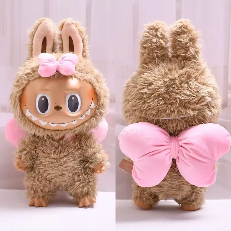 Para 38cm labubu rosa borboleta asa de pelúcia roupas de boneca acessórios 2 peças = faixa de cabeça + asa/conjunto