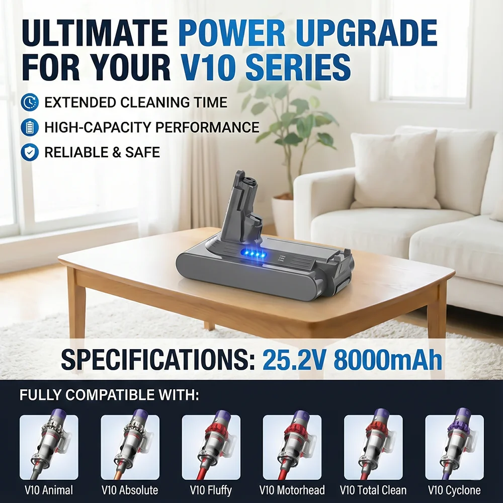 

for SV12 Battery 8000mAh 25.2V for Dyson V10 Absolute Animal Motorhead Fluffy Total Clean Handheld Vacuum Cleaner Accessories