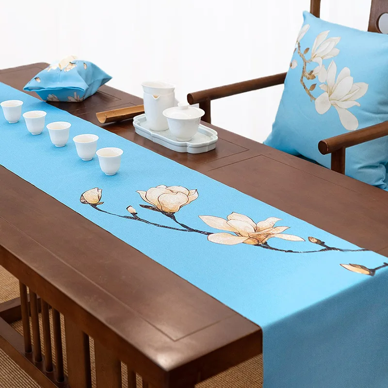 Magnolia Flower Printing Table Runner Chinese Tea Table Cloth Zen Table Runner Japanese Tea Ceremony Accessories