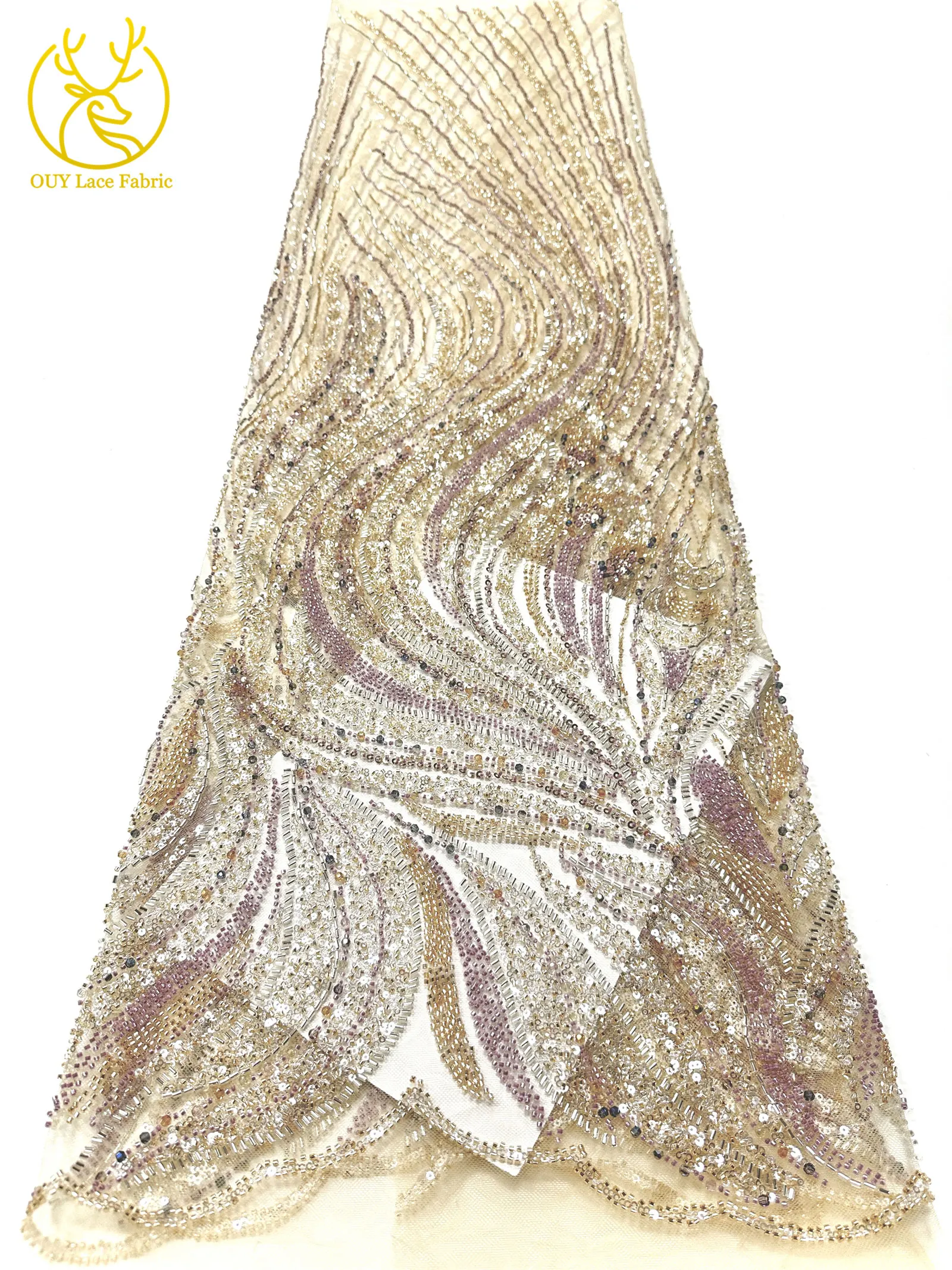 2026 Neuester nigerianischer Luxus-Bräutigam-Spitzenstoff mit Handperlen, afrikanischer Pailletten-Spitzenstoff, geeignet für Hochzeit, Party, Kleid, Sewin – Detail 21