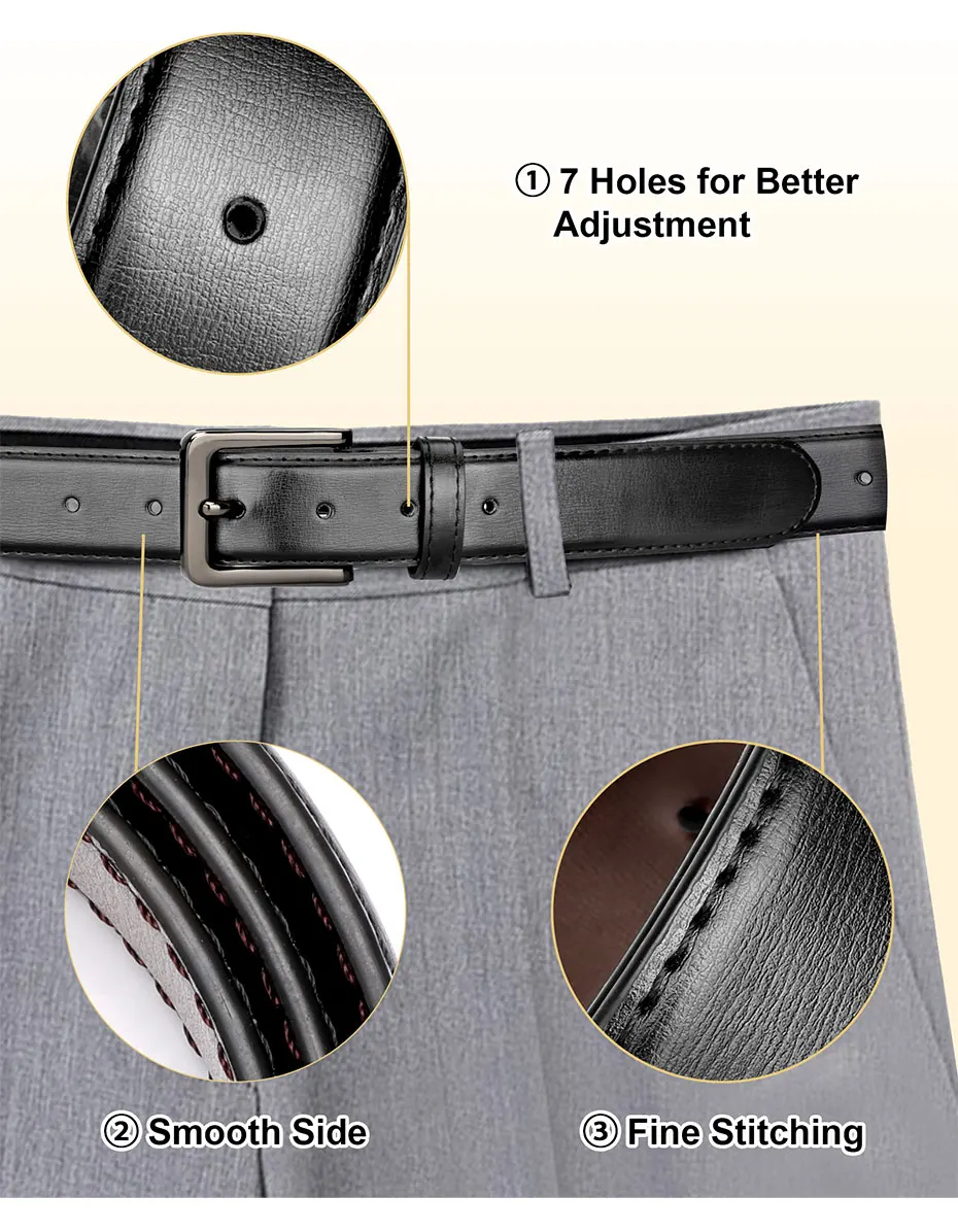 Maikun Herren-Ledergürtel aus schwarzem Leder, Schwarz, für Hosen, klassischer schwarzer Legierungs-Dornschließe, Business-Ledergürtel mit zweiter Schicht – Detail 5