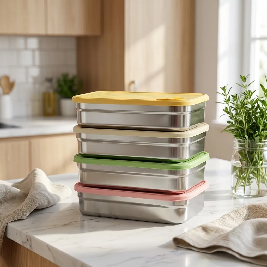 Fruit Vegetable Storage Box 1/2 Grids Stackable 304 Stainless Steel Food Storage Container Portable Leak-proof Fresh-keeping Box