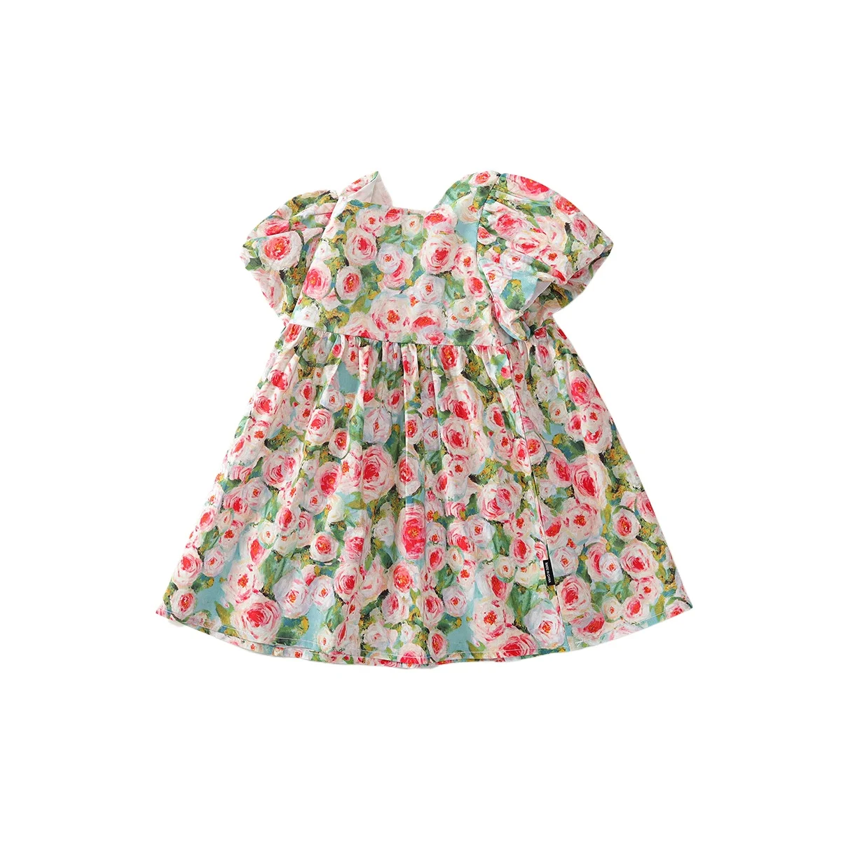 Baby Girls' Short Sleeved Floral Dress 2026 Summer New Style Countryside Style Bubble Sleeve Princess Dress