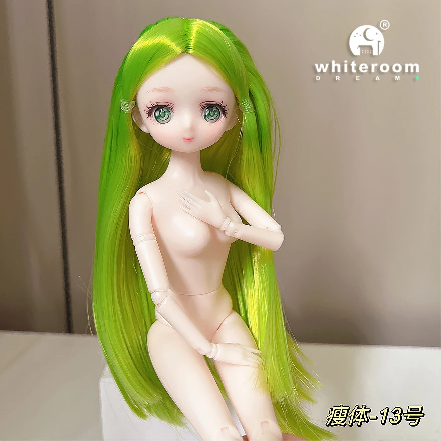 Muñeca Bjd de pelo extralargo para niñas, muñeco de cara de cómic de Ojos de cielo estrellado colorido, desnudo, cuerpo de 30cm, muñeca de niña de